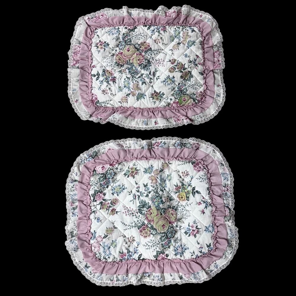 Vintage Floral Ruffled Pillow Shams 80s Cottagecore Granny Rose JCPenney USA - Picture 2 of 8